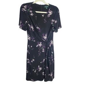 Lauren Ralph Lauren Dark Floral faux wrap dress sz 8 academic Careerwear